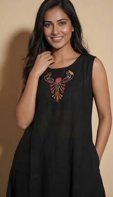 Black color soft cotton fabric embroidery work graceful girlie casual kurta set 3