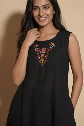 Black color soft cotton fabric embroidery work graceful girlie casual kurta set