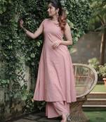 Peach color soft cotton fabric hand work graceful girlie casual kurta set