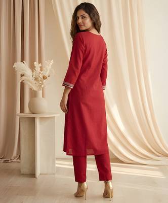 Maroon color roman silk fabric designer printed graceful girlie casual kurta set 2