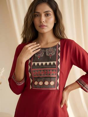 Maroon color roman silk fabric designer printed graceful girlie casual kurta set 3