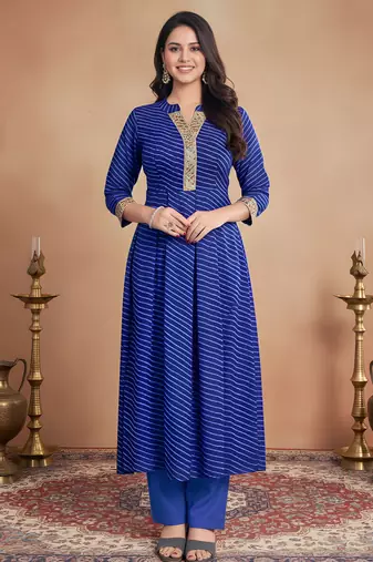 Blue color georgette fabric designer printed graceful girlie casual kurta set