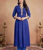 Blue color georgette fabric designer printed graceful girlie casual kurta set