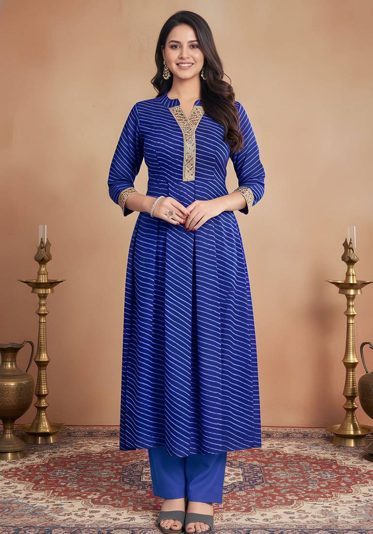 Blue color georgette fabric designer printed graceful girlie casual kurta set