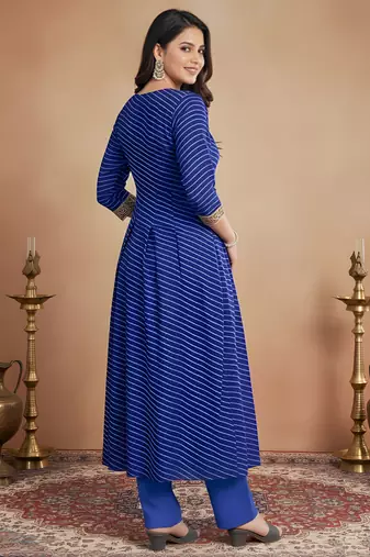 Blue color georgette fabric designer printed graceful girlie casual kurta set