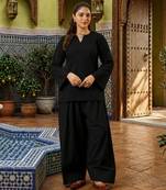 Black color stylish cotton fabric readymade top bottom coord set dress