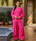 Pink color stylish cotton fabric readymade top bottom coord set dress