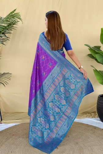 purple pure zari weaving silk blend saree with imaginative blouse piece