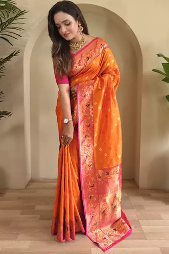 Orange color silk blend saree