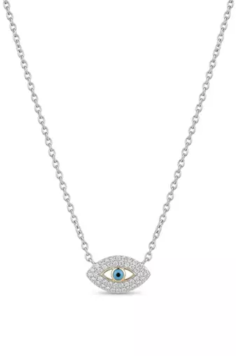 925 Sterling Silver Evil Eye Pendant  Necklace Set ,CZ Protection Pendant Set 