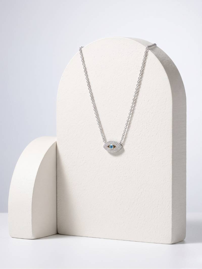 925 Sterling Silver Evil Eye Pendant  Necklace Set ,CZ Protection Pendant Set 