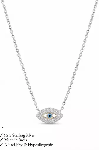 925 Sterling Silver Evil Eye Pendant  Necklace Set ,CZ Protection Pendant Set 