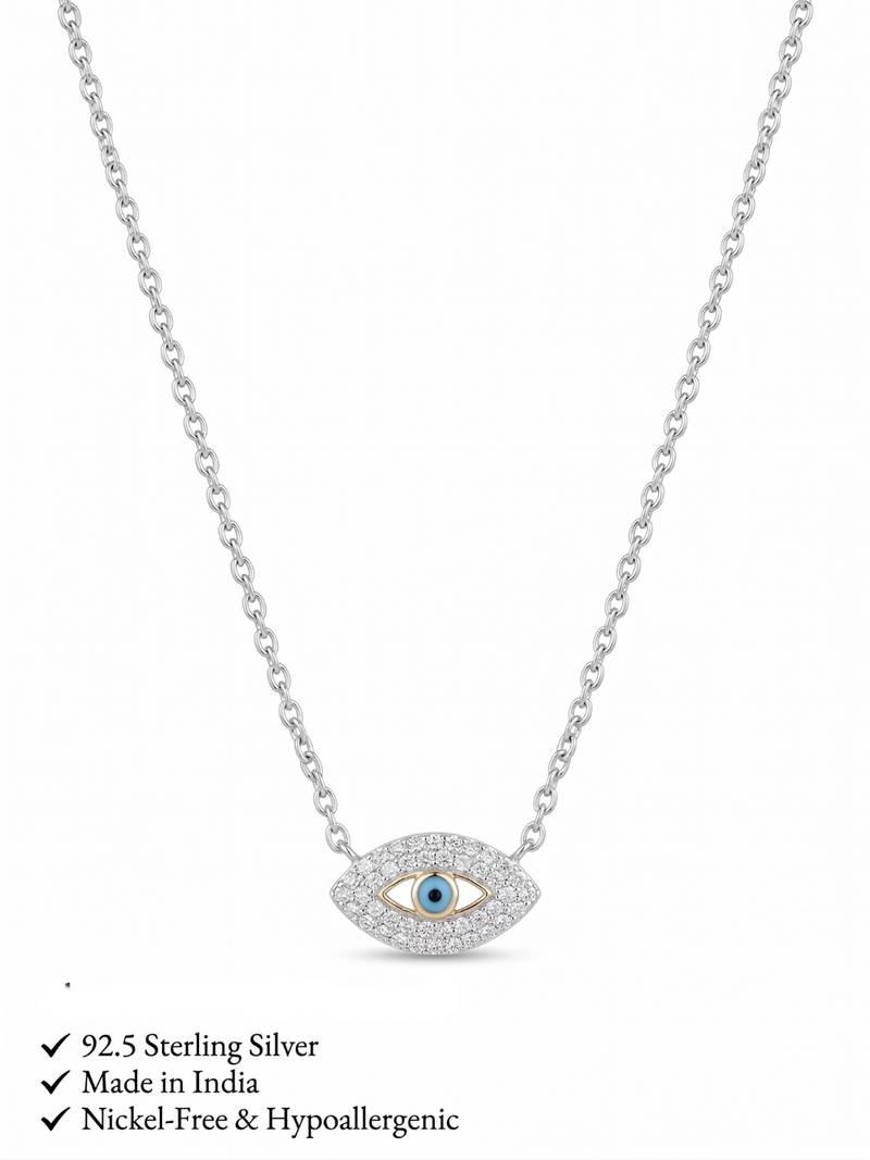 925 Sterling Silver Evil Eye Pendant  Necklace Set ,CZ Protection Pendant Set 