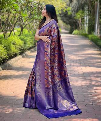 Elegant violet silk saree with contrast weaving border 2