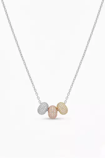 925 Sterling Silver Triple Bead Necklace Pendant Set , Minimalist Jewelry for Women