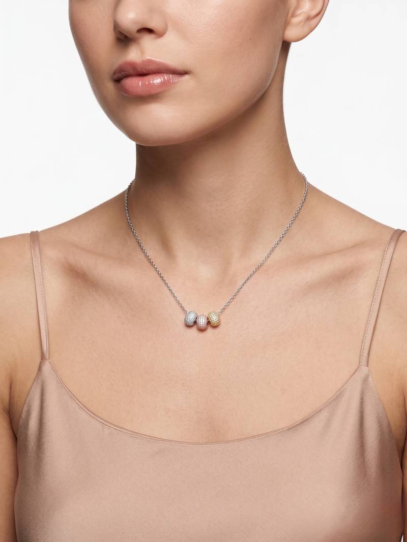 925 Sterling Silver Triple Bead Necklace Pendant Set , Minimalist Jewelry for Women