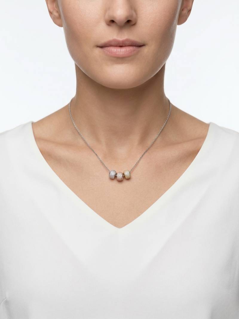 925 Sterling Silver Triple Bead Necklace Pendant Set , Minimalist Jewelry for Women