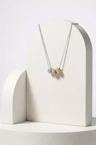 925 Sterling Silver Triple Bead Necklace Pendant Set , Minimalist Jewelry for Women