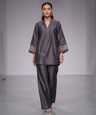 Charcoal grey nysha silk kurta co ord set 1