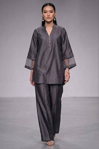Charcoal grey nysha silk kurta co ord set