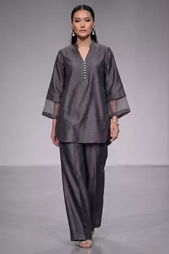 Charcoal grey nysha silk kurta co ord set