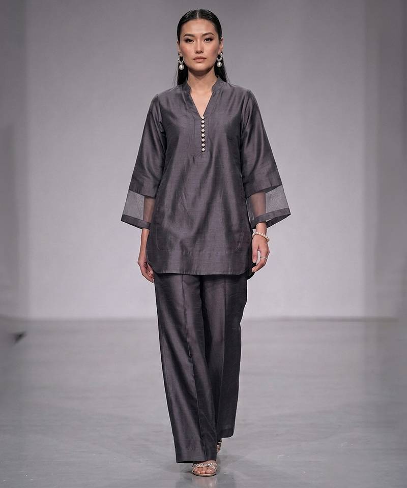 Charcoal grey nysha silk kurta co ord set
