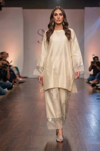 Ivory embroidered dupion silk co ord set