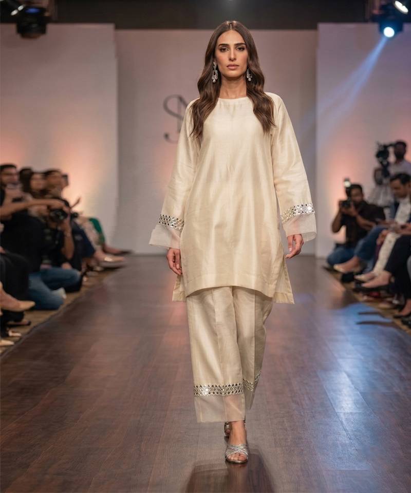 Ivory embroidered dupion silk co ord set