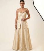 Beige lace embroidered dupion silk co ord set