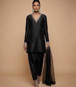 Black embroidered dupion silk kurta set