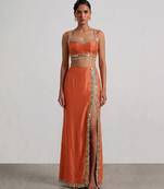 Rust orange laced embroidered dupion silk co ord set