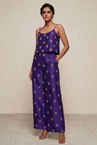Royal purple embroidered dupion silk co ord set