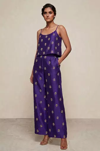 Royal purple embroidered dupion silk co ord set