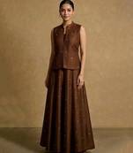 Chocolate brown embroidered dupion silk co ord set
