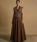 Chocolate brown embroidered dupion silk co ord set