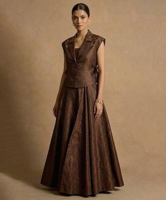 Chocolate brown dupion silk co ord set 1