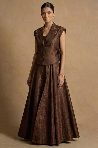 Chocolate brown dupion silk co ord set