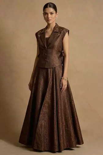 Chocolate brown dupion silk co ord set