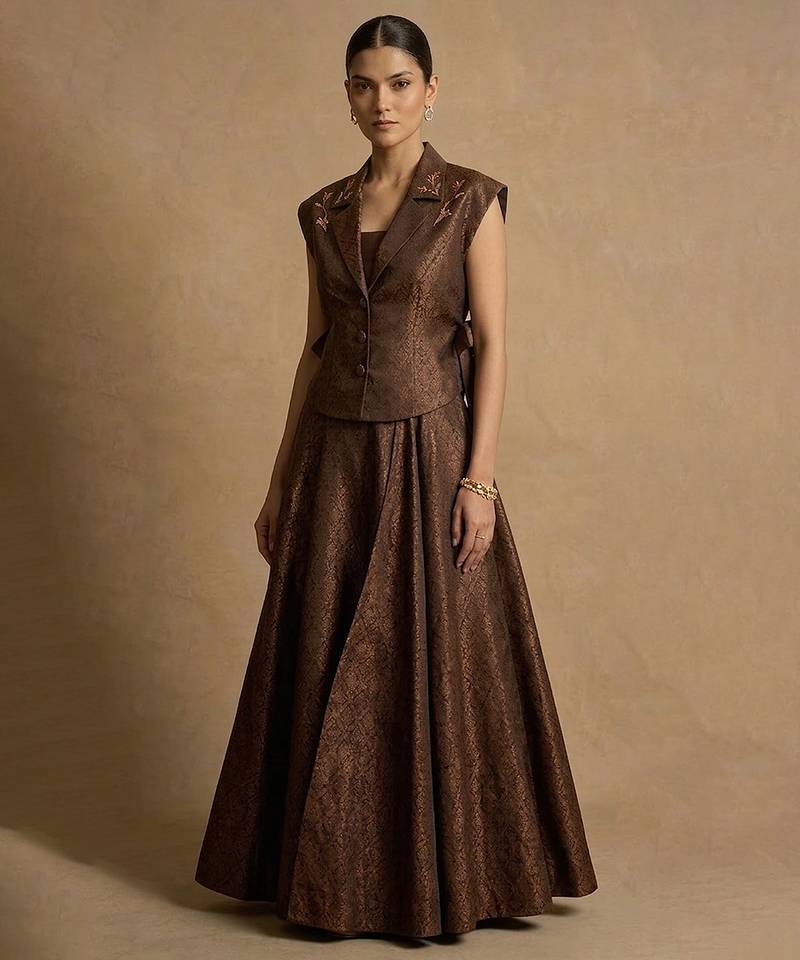 Chocolate brown dupion silk co ord set