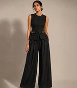 Black embroidered dupion silk co ord set