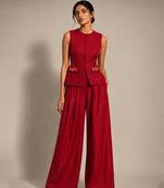 Crimson red embroidered dupion silk co ord set