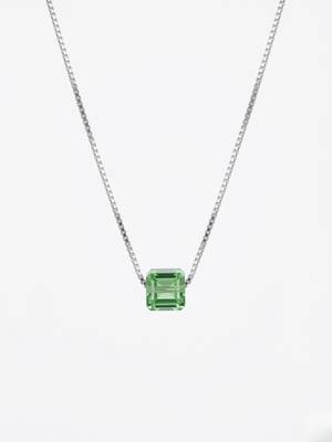 925 Sterling Silver Green Emerald Cut Solitaire  Pendant Necklace Set , Minimalist Gemstone Pendant Set  1