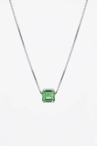 925 Sterling Silver Green Emerald Cut Solitaire  Pendant Necklace Set , Minimalist Gemstone Pendant Set 