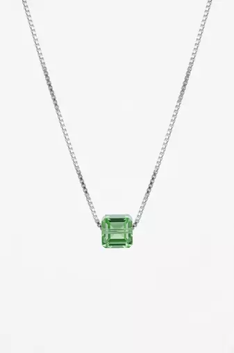 925 Sterling Silver Green Emerald Cut Solitaire  Pendant Necklace Set , Minimalist Gemstone Pendant Set 