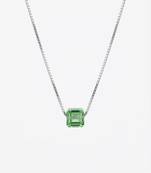 925 Sterling Silver Green Emerald Cut Solitaire  Pendant Necklace Set , Minimalist Gemstone Pendant Set 