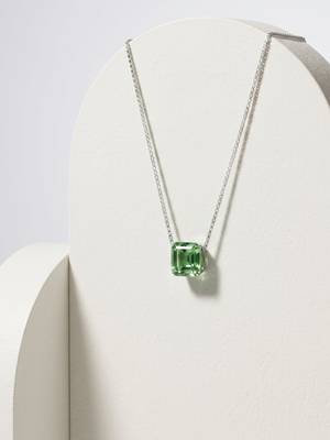 925 Sterling Silver Green Emerald Cut Solitaire  Pendant Necklace Set , Minimalist Gemstone Pendant Set  2