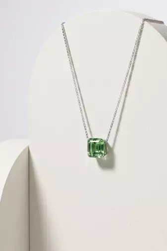 925 Sterling Silver Green Emerald Cut Solitaire  Pendant Necklace Set , Minimalist Gemstone Pendant Set 