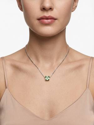 925 Sterling Silver Green Emerald Cut Solitaire  Pendant Necklace Set , Minimalist Gemstone Pendant Set  4