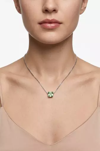 925 Sterling Silver Green Emerald Cut Solitaire  Pendant Necklace Set , Minimalist Gemstone Pendant Set 