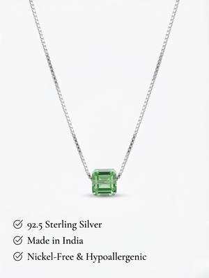 925 Sterling Silver Green Emerald Cut Solitaire  Pendant Necklace Set , Minimalist Gemstone Pendant Set  5